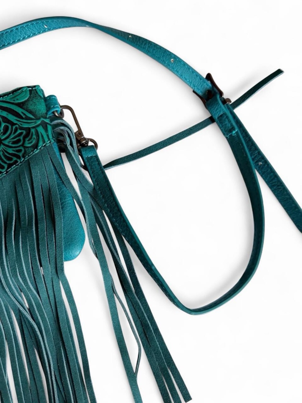 NWT Wrangler Turquoise Tooled Fringe Crossbody Bag Western Cowgirl - Picture 4 of 9